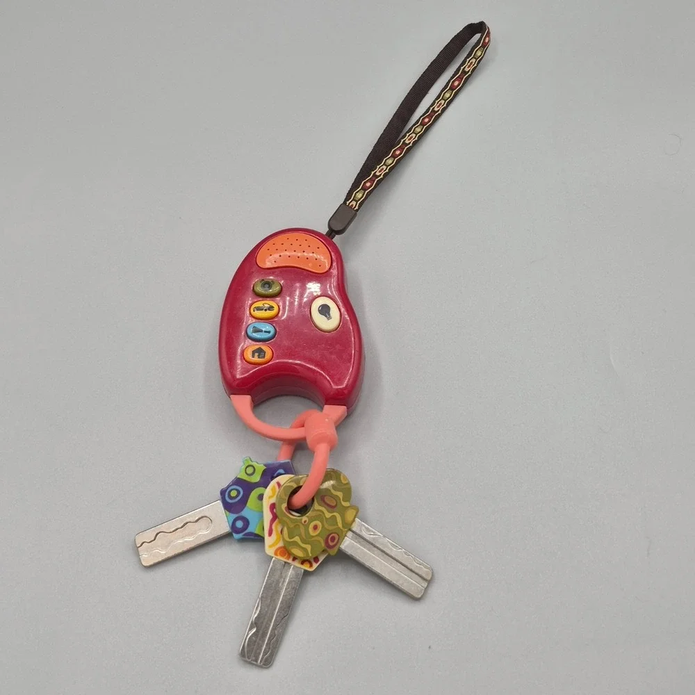 B. Toys - FunKeys RED‎ Car Keys Fob Baby Toy w/ Light + Sounds - TESTED - WORKS